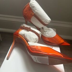 NIB AMINA MUADDI Ursina Glass 105 Vinyl & Leather Pump SZ 7 or 37